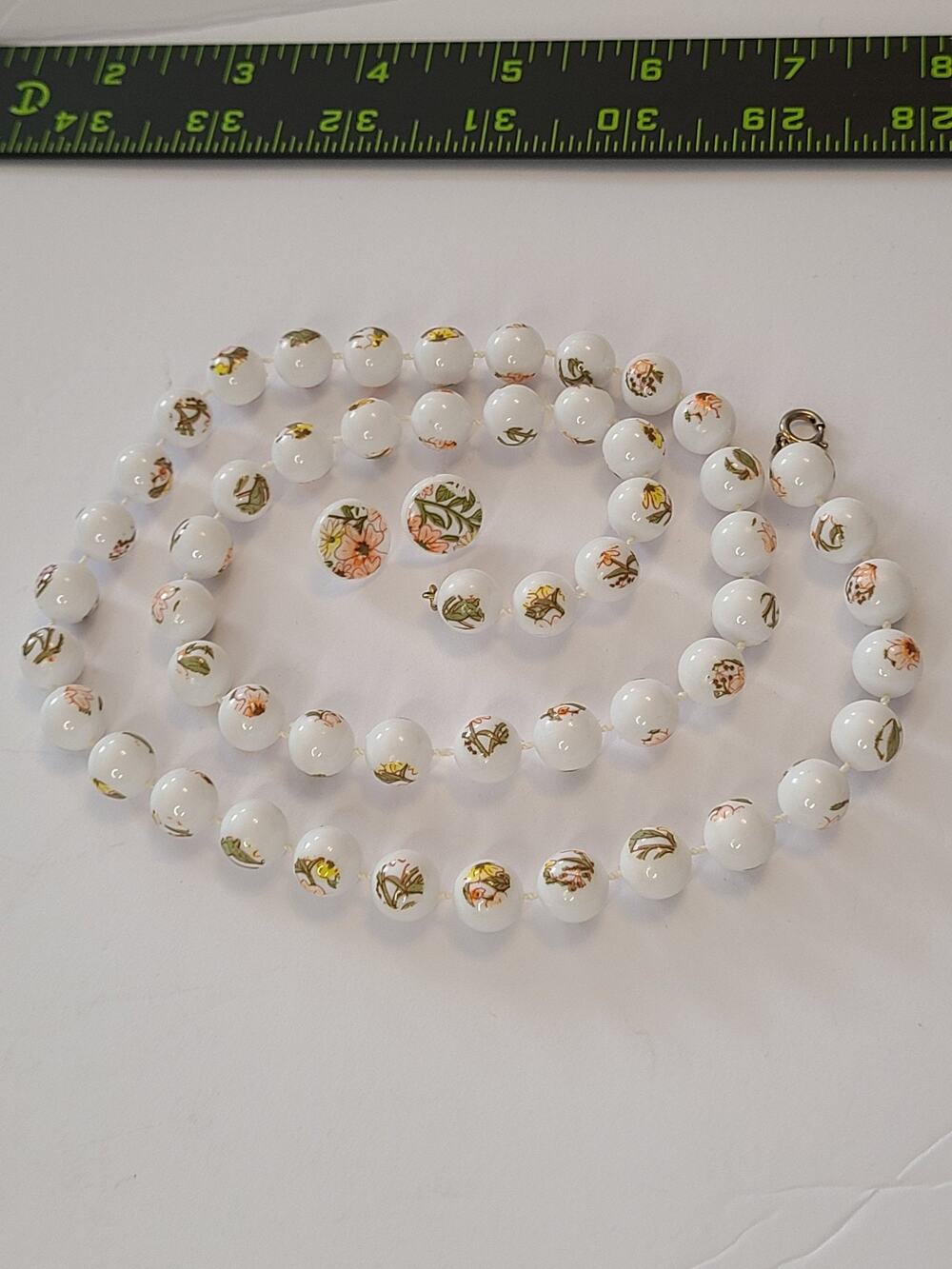 Vintage Cottagecore Floral Beaded Japanese Transferware Necklace & Earring Set